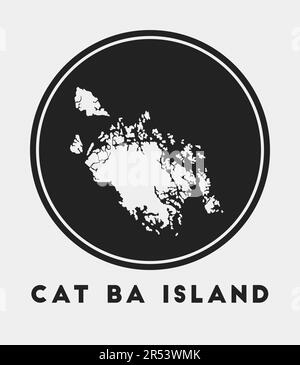 Symbol für die Insel Cat Ba. Rundes Logo mit Rahmenkarte und Titel. Stilvolles „Cat Ba Island“-Abzeichen mit Karte. Vektordarstellung. Stock Vektor