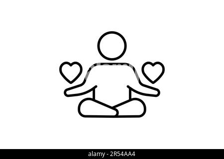 Meditationssymbol. Meditieren mit dem Herzen, als Mensch. Symbol für gesundes Leben, Yoga, Meditation, Entspannung. Liniendesign. Einfacher Vektor Stock Vektor
