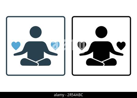 Meditationssymbol. Meditieren mit dem Herzen, als Mensch. Symbol für gesundes Leben, Yoga, Meditation, Entspannung. Solides Icon-Design. Einfaches vecto Stock Vektor