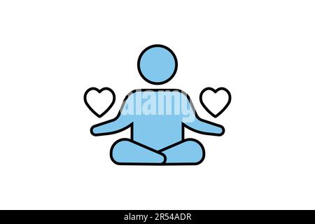 Meditationssymbol. Meditieren mit dem Herzen, als Mensch. Symbol für gesundes Leben, Yoga, Meditation, Entspannung. Zweifarbiges Icon-Design. Einfache ve Stock Vektor