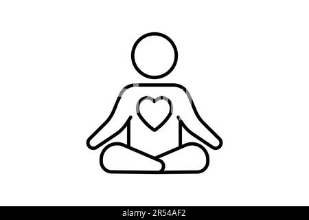 Meditationssymbol. Meditieren mit dem Herzen in der Brust. Symbol für gesundes Leben, Yoga, Meditation, Entspannung. Liniendesign. Smp Stock Vektor