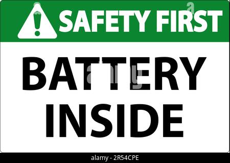 Safety First Sign Batterie Innen Auf Weißem Hintergrund Stock Vektor
