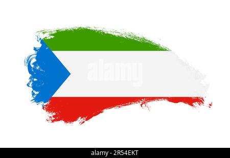 Die Nationalflagge Äquatorialguineas ist mit einem Streichpinsel auf isoliertem Weiß bemalt Stockfoto