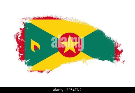 Nationalflagge von Grenada, mit Streichpinsel auf isoliertem Weiß gemalt Stockfoto