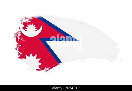 Nationalflagge von Nepal mit Streichpinsel auf isoliertem Weiß Stockfoto