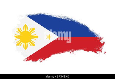 Die Nationalflagge der Philippinen ist mit einem Streichpinsel auf isoliertem Weiß bemalt Stockfoto