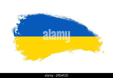 Nationalflagge der Ukraine mit Streichpinsel auf isoliertem Weiß Stockfoto