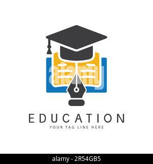 Bildungs-Logo-Design Bücher Graduations-Hut-Logo Bleistiftvektor Stock Vektor
