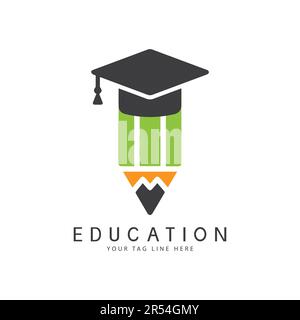 Bildungs-Logo-Design Bücher Graduations-Hut-Logo Bleistiftvektor Stock Vektor