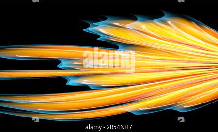 Wunderschönes leuchtendes Gelb Orange abstrakt energetisch Magisch kosmisch feurige Neontextur von Linien und Streifen, Wellen, Flammen mit Drehungen und Drehungen Stock Vektor