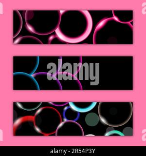 Ein Set aus drei abstrakten, mehrfarbigen Hintergrundtexturen von Magical Beautiful Digital Glowing Bright Energy Magically Gaining electricall Stock Vektor