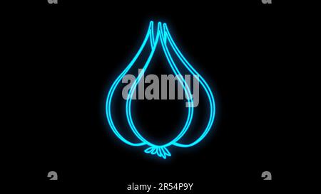Knoblauch einfaches Schild. Cyan-Neon-Symbol im Dunkeln. Unschärfe. Lumineszenz. Illustration. Stock Vektor