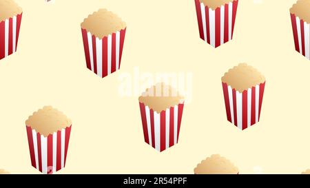Pop Corn Boxes und Corn Explosion Parts Vector nahtloses Muster isoliert auf weißem Hintergrund. Filmhintergrund. Konsistenz des Unterhaltungswochenendes. Popcorn Stock Vektor