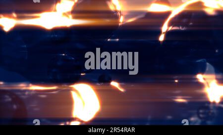 Leuchtend blauer Schleim milde Tropfenpartikel - dunkler Bokeh-Hintergrund - abstraktes 3D-Rendering Stockfoto