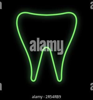 Leuchtendes grünes medizinisches digitales Neonschild für eine Apotheke oder Krankenhausladen wunderschön glänzend mit einem Zahnzahn auf schwarzem Hintergrund. Vektor krank Stock Vektor