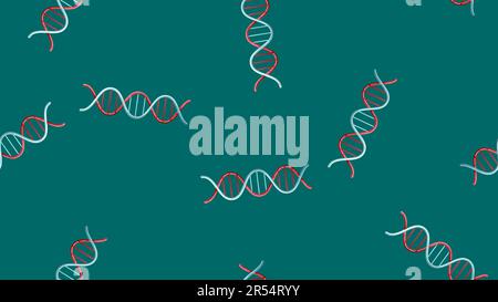 Endlose nahtlose Muster medizinisch-wissenschaftlicher Objekte Spiralen von dna-Molekülen auf grünem Hintergrund. Vektordarstellung. Stock Vektor