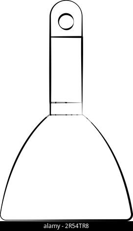 Konstruktion Schwarz-Weiß Ikone einer Metallkelle, Kelle mit Holzgriff zum Auftragen von Mörtel, Putz, Zement, Kitt an den Wänden. Co Stock Vektor