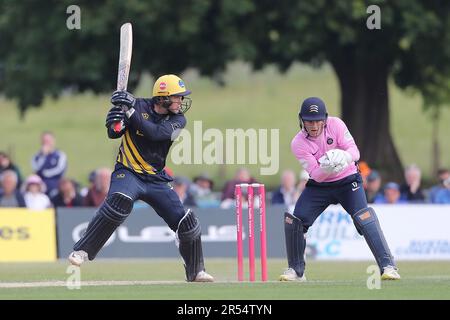 Colin Ingram im Batting für Glamorgan während Middlesex gegen Glamorgan, Vitality Blast T20 Cricket in der Merchant Taylors School am 31. Mai 2023 Stockfoto