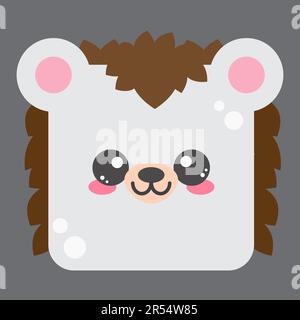 Süßes, quadratisches Igelgesicht. Zeichentrickkopf mit Tiercharakter. Minimalistisches, einfaches Design. Vektordarstellung Stock Vektor