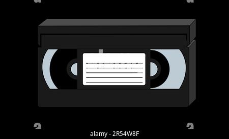 Schwarze, alte, dreidimensionale Hipster-Videokassette im Retro-Stil für Videorekorder zum Ansehen von Filmen, Videos aus den 80ern, 90er Jahren auf Schwarz Stock Vektor
