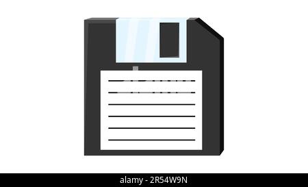 Alte Retro-Isometrie-Diskette für Computer zum Speichern von Informationen, pc von 70s, 80s, 90s. Schwarzweißsymbol. Vektordarstellung. Stock Vektor