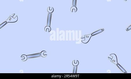 Strukturiertes, nahtloses abstraktes Muster von Rohrschlauchschraubern aus Baumetall für Reparaturen auf blauem Hintergrund. Vektordarstellung. Stock Vektor