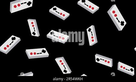 Abstrakte Textur, nahtloses Muster von den stumpfen isometrischen volumetrischen Joysticks, Manipulatoren mit Knöpfen für Computervideospiele und Spiele-Contras Stock Vektor