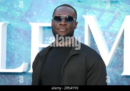Stormzy besucht die britische Premiere von „die kleine Meerjungfrau“ am Odeon Luxe Leicester Square am 15. Mai 2023 in London, England. Stockfoto
