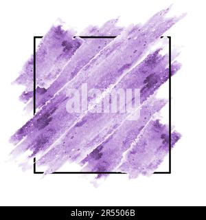 Violette, wässrige Pinselstriche über quadratischem Rahmen. Abstraktes Hintergrunddesign.Vektordarstellung. Trendige Malvorlage für Überschrift, Logo Stock Vektor