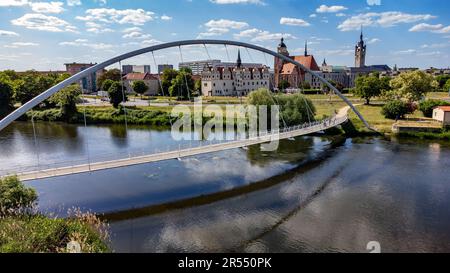 Brücke über den Fluss mit Dessau im Hintergrund Stockfoto