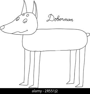 Doberman-Hundesymbol. Doberman-Hundedesign mit linearen Symbolen aus der Dogs-Kollektion. Vektordarstellung eines einfachen Konturelements auf weißem Hintergrund. Stock Vektor