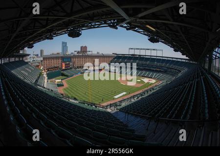 Baltimore, MD, USA; ein allgemeiner Überblick über das Spielfeld vor einem MLB-Spiel zwischen den Baltimore Orioles und den Cleveland Guardians am Mittwoch, den 3. Mai Stockfoto