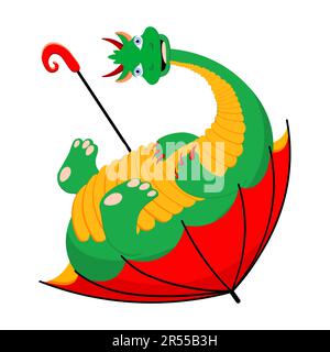 Lustiger Drache mit Schirm. Herbstdrachen. Symbol von 2024. Stock Vektor