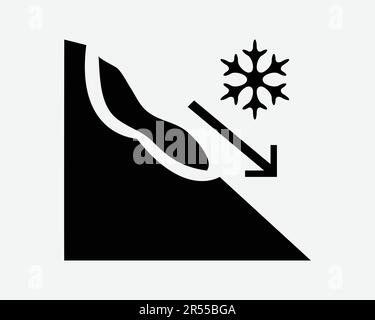 Lawinensymbol Erdrutsch Eis Schnee Berge Naturkatastrophe Gefahr Sturm Risikoschild Schwarze Kunstwerke Illustration Clipart EPS-Vektor Stock Vektor