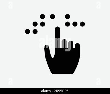 Braille-Symbol. Blinde Person Hand Fingerberührung Lesen Kommunikationssprache Alphabet Zeichen Symbol Schwarze Grafik Illustration Clipart EPS-Vektor Stock Vektor