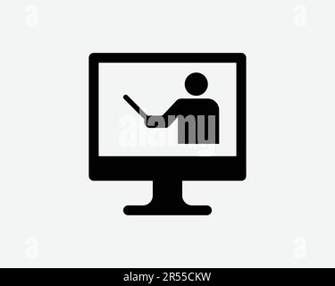 Online-Lehrersymbol Schule Computer Internet-Seminar Schulung Präsenzschulung Unterrichtsraum Unterrichtszeichen Schwarze Grafik Illustration Clipart EPS-Vektor Stock Vektor