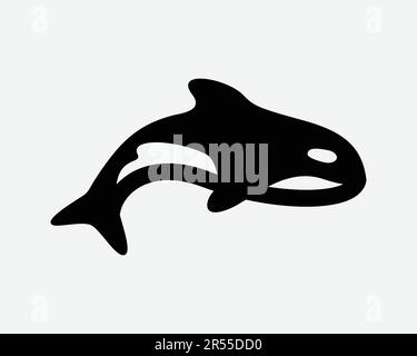 Orca-Walsymbol. Meeresmeer Meerestiere Wildtiere Raubtier Schwimmen Killer Fischzeichen Schwarze Kunstwerke Grafik Clipart EPS-Vektor Stock Vektor