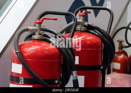 Nahaufnahme der Feuerlöscher Brandschutz. Stockfoto
