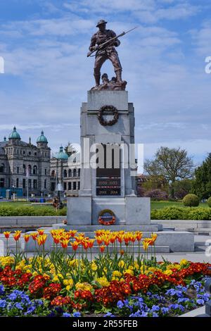 Kriegsdenkmal vor der Legislativversammlung in Victoria, BC, Kanada Stockfoto
