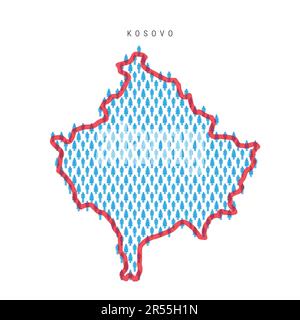 Bevölkerungskarte des Kosovo. Strichfiguren Karte des Kosovos mit auffälliger roter, durchsichtiger Landesgrenze. Muster von Männer- und Frauensymbolen. Isolierte Vektorillu Stock Vektor