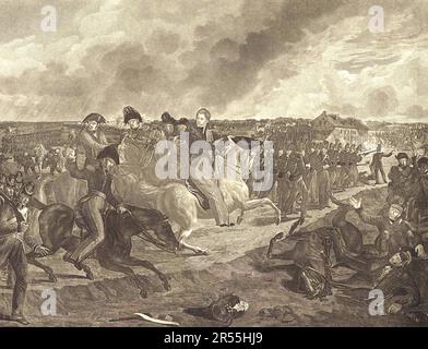 Prinz von Orange bei der Schlacht von Quatre-Bras, 16. Juni 1815 während der Koalitionskriege in dem, was heute Belgien ist, eine historische, digital restaurierte Reproduktion eines Originals aus dieser Zeit. / Prinz von Oranien bei der Schlacht bei Quatre-Bras, 16. Juni 1815 im Rahmen der Koalitionskriege im heutigen Belgien, Historisch, digitale Restaurierte Reproduktion von einer Vorlage aus der damaligen Zeit Stockfoto