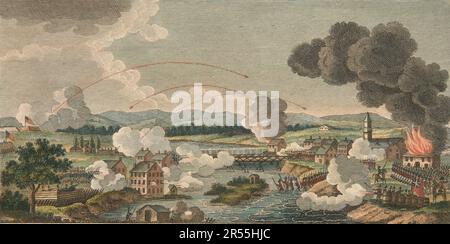 Die Schlacht um Plattsburgh, die Schlacht um Lake Champlain zwischen britischem und US-amerikanischem Land und Marinestreitkräften fand am 11. September 1814 in Plattsburgh am Lake Champlain statt. Während des Krieges von 1812 wurde eine historische, digital restaurierte Reproduktion eines Originals aus dieser Zeit durchgeführt. / Schlacht bei Plattsburgh, Schlacht auf dem Lake Champlain, zwischen Großbritannien und US-amerikanischen Land- und Seestreitkräften gefunden am 11. September 1814 während des Krieges von 1812 bei Plattsburgh am Lake Champlain statt, Historisch, digital restaurierte Reproduktion von einer Vorlage aus der damaligen Zeit Stockfoto