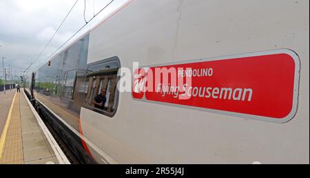 The Flying Scouseman Pendolino Train, Warrington Bank Quay, Cheshire, England, UK, WA1, benannt von Echo Reader Michael Dally von Runcorn Stockfoto