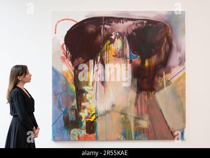 Gagosian, London, Großbritannien. 1. Juni 2023. To Bend the ear of the Outer World: Conversations on Conversations on Conversations on Contemporary Abstract Maler (1. Juni bis 25. August) ist eine umfangreiche Ausstellung neuer und neuerer Werke von mehr als 40 Künstlern aus den USA, Großbritannien und Deutschland. Neben einer Vielzahl von Ansätzen zur zeitgenössischen Abstraktion vereint die Ausstellung Werke von drei Generationen von Künstlern. Bild: Albert Oehlen, Martin Rev oder Alan Vega, 2022. Kredit: Malcolm Park/Alamy Live News Stockfoto