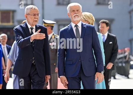 Wien, Österreich. 01. Juni 2023. Der österreichische Präsident Alexander Van der Bellen, Linke, trifft am 1. Juni 2023 in Wien mit seinem tschechischen Amtskollegen Petr Pavel, Right, zusammen. Österreich. Kredit: VIT Simanek/CTK Photo/Alamy Live News Stockfoto