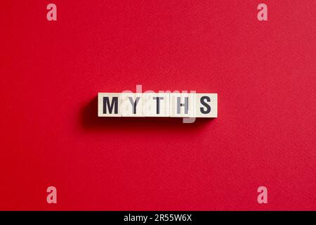 Mythen - Wortschatz auf Würfeln, Text, Buchstaben Stockfoto