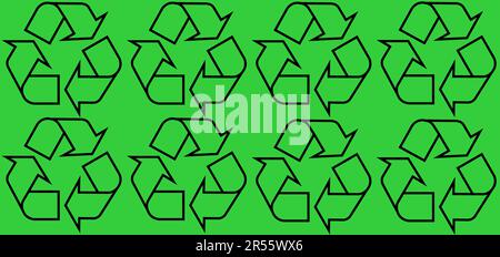 Muster des Recycling-Symbols auf grünem Hintergrund Stockfoto