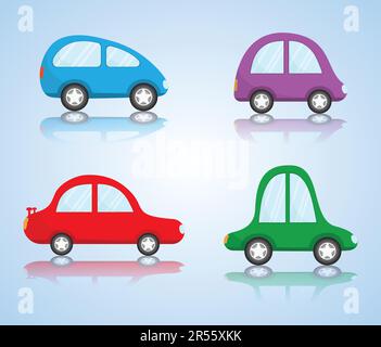 Vektordarstellung eines niedlichen kleinen Autos im Cartoon-Stil für Kinder, isoliert auf einem abgestuften Hintergrund Stock Vektor