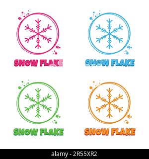 Farbenfrohes Schneeflockensymbol mit bunten Textetiketten oder Aufklebern Vektordarstellung Stock Vektor