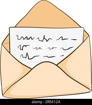 Letter und Umschlag öffnen. Vektordarstellung. Zeichentrickfilm Stock Vektor
